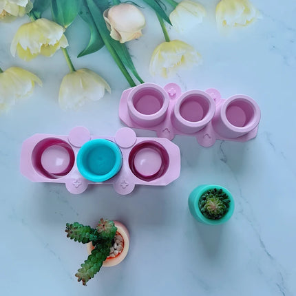 Silicone Mold for Succulent Plant Pots, DIY Craft Candlestick Mini Plant Mould, 3-Cavity Round Pot Silicone Mold for Clay Crafts