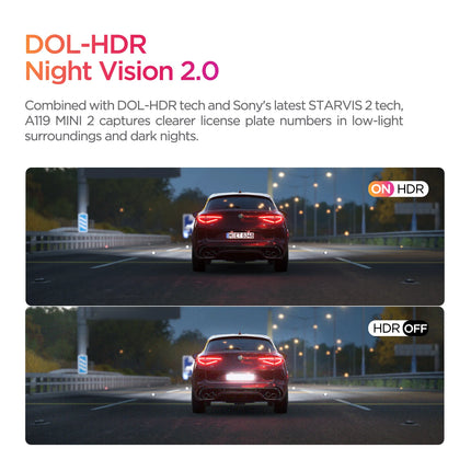 VIOFO A119MINI-2 Dash Cam 2K 60FPS Car DVRs Voice Control 5GHZ WI-FI and GPS Video Recorder for Cars Buffered Parking Mode