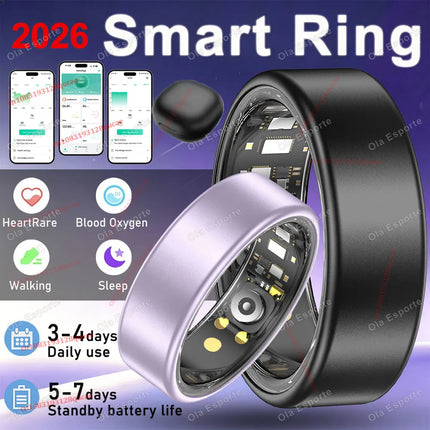 2026 New Smart Ring Heart Rate Blood Pressure Sleep Monitoring Motion Tracking IP68 Waterproof Men Women Smart Ring Holiday Gift