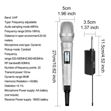 Wireless Karaoke Mic SKM9000 Custom Diamond-Encrusted  Microphone For Live Streams  Karaoke Shining Stage Essential