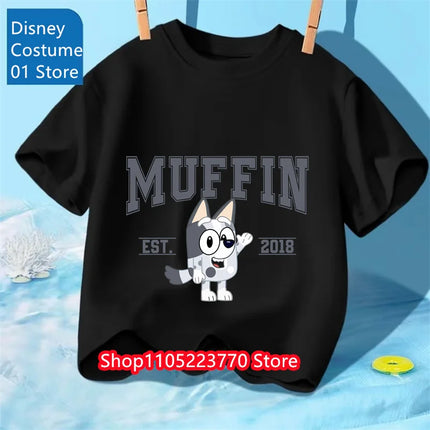 Autumn Winter Kids Bluey Short Sleeve T-Shirt Cartoon Printed Soft Tee Comfortable Daily Wear for Boys Girls