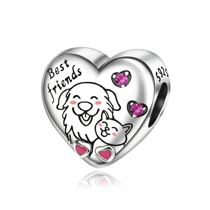 Hot Sale 925 Sterling Silver Dog Paw Print Fixed Clip & Shepherd Dog Dangle Charm Fits Bracelet Beloved Pet Pendant Gifts