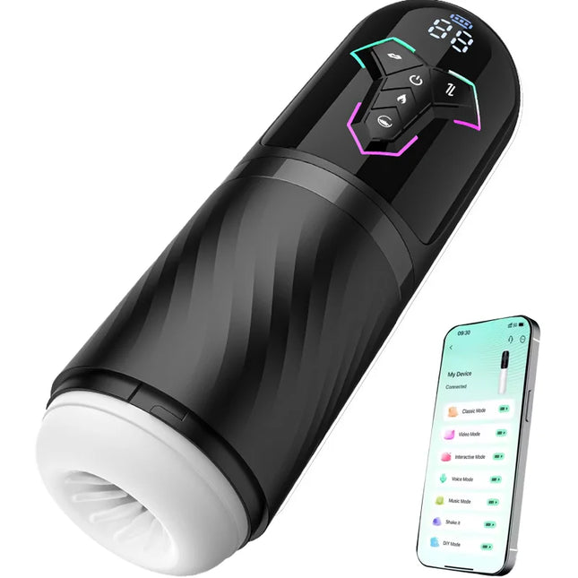 LCD Automatic 5-in-1 Telescopic Sucking Licking Male Masturbator Cup Penis Pump Heated Vagina Masturbation Adults Sex Toy for Men