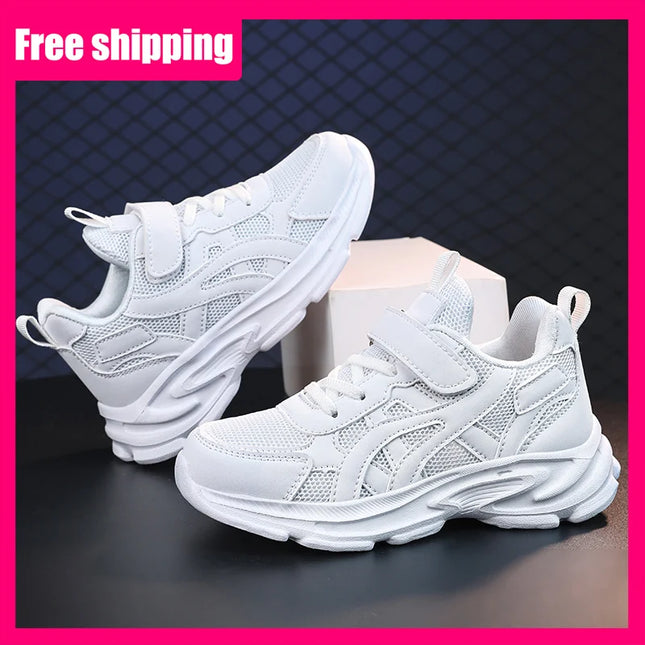 Children Sports Shoes Classic White Casual Running Shoes Spring Autumn New Breathable Mesh Thick Soled Non Slip Kids Sneakers