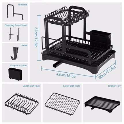 HOT 2 Tier Dish Bowl Drainer Storage Rack Kitchen Dish Drying Rack with Drain Basket Countertop Dinnerware Organizer Drainboard