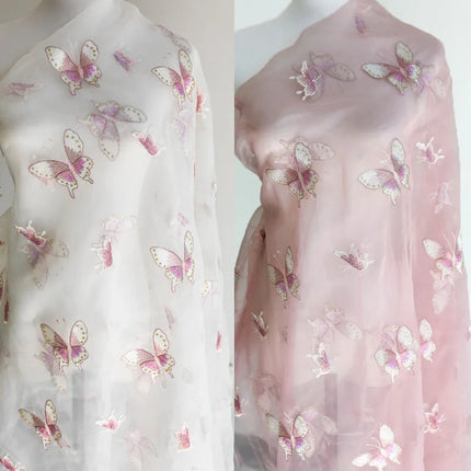 Blush Embroidered Chiffon Organza Fabric Ethereal Chinese Style Blouse Dress Hanfu Designer Apparel Fashion Textile Material