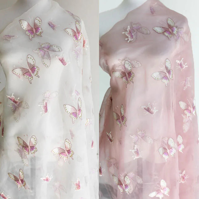 Blush Embroidered Chiffon Organza Fabric Ethereal Chinese Style Blouse Dress Hanfu Designer Apparel Fashion Textile Material