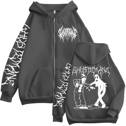 Ghostemane Print Zipper Hoodies Metal Rock Pop Music Zip Up Hooded Sweatshirts Men's Women's Gothic Fashion Vintage Pullovers