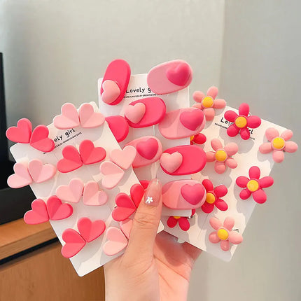 5Pcs/Set Pink Hair Clips for Girl Sweet Flower Heart Baby Princess Barrettes Kids Hairpins Hair Accessories for Girls