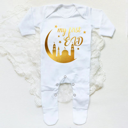 My First Eid Printed Baby Sleepsuit Newborn Bodysuit Infant Long Sleeve Romper Eid Ramadan Islamic Muslim Baby Keepsake Outfit