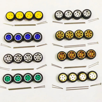 5 Sets 1/64 Alloy Car Model Tires w Shaft Wheels w 25mm Axles for Modify 1:64 Matchbox/Domeka/HW Model Cars No Need Open Chassis