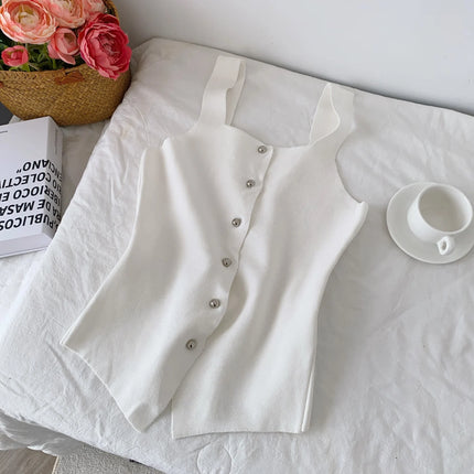 Women's Knitted Slim Fit Vest Summer 2025 Svel Top Single Button Design Versatile Inner and Outer Wear Commute Sle