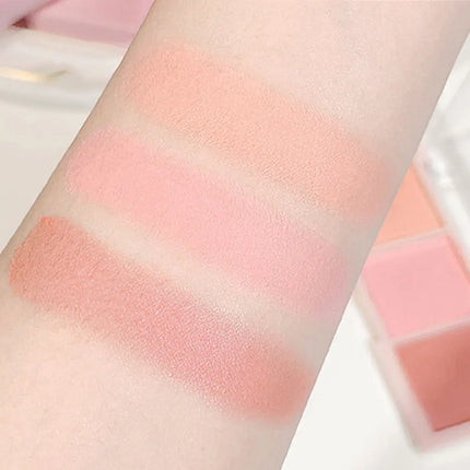 Three color blush tray, milk tea tone, matte and pearl natural gloss, brightening, long-lasting, no fly powder rouge makeup