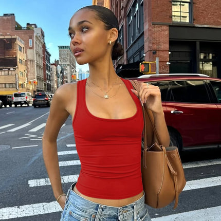 Hugcitar 2025 Summer Solid Straps Sexy Slim Crop Tank Top Women Casual Y2K Clothes Streetwear Party Sport Festival Wholesale