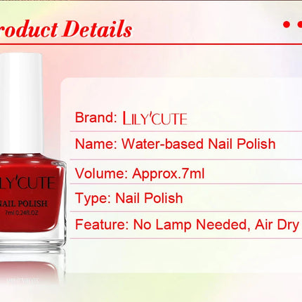 LILYCUTE 7ml Water-Based Nail Polish Pink Gittler Color Long Lasting Quick Drying No Need of Lamp to Cure Nail Supplies For Nail