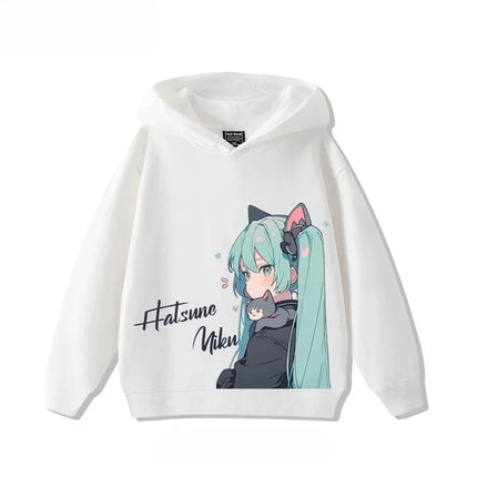 Hatsune Miku MIKU 2025 Trend Explosion Cartoon Print Children's Hooded Sweatshirt .Boys and Girls Autumn Winter  All-match Tops