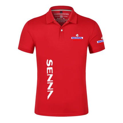 2025 Summer Ayrton Senna Print Casual Lapel Collar Breathable Solid Color Polo Shirt Men Trendy High Quality Cotton Short Sleeve