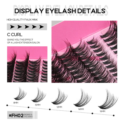 GROINNEYA Lash Clusters DIY Fluffy Lashes Mixed Tray Individual Lashes Natural Volume Cluster Eyelashes Extension Makeup