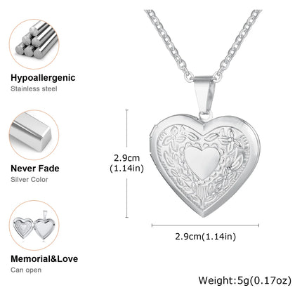 Vnox Light Heart Locket Pendants for Women Men Openable Photo Frame Glossy Stainless Steel Necklaces Family Love Collar