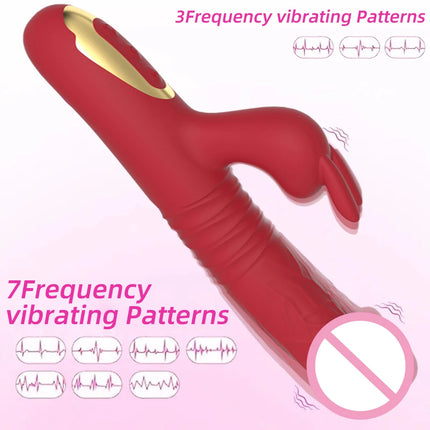 2 in 1 Rabbit Vibrator Automatic Telescopic Rotation G-Spot Clitoris Stimulator Female Dildo Sex Toys Goods for Women Adults 18