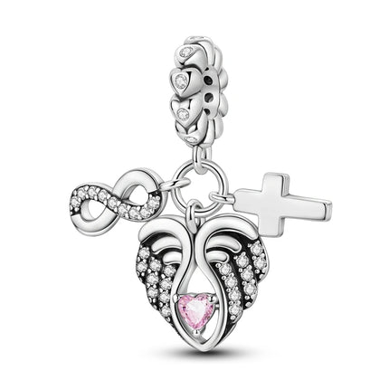925 sterling silver wings Sister Cross pendant charms fit original 4mm Aperture bracelet charm beads necklace Diy female jewelry