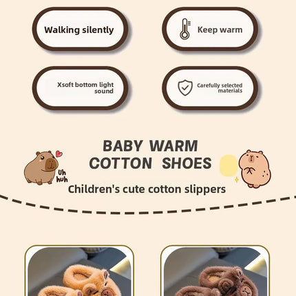 Kids Winter Warm Cotton Slippers Cute Capybara Slip-On Shoes for Boys & Girls Soft Non-Slip Soles Lightweight Easy Wear Closure