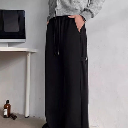 Men’s Grey Deconstructed Cargo Pants Heavyweight Oversized Wide Leg Trousers Floor Length Casual Streetwear for Spring Autumn