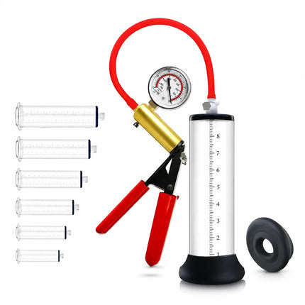 Manual Penis Vacuum Pump with Gauge, Acrylic Male Enlargement Extender Trainer, Masturbation Pump Adult Sex Toy Set for Men