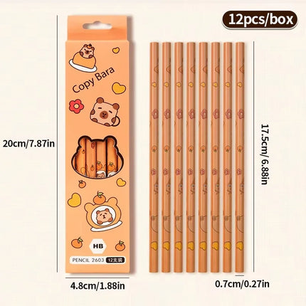 12pcs Kawaii Capybara Pencils Sketching Drawing Pencil With Eraser Unpointed For School Office Students Stationery Supply Pencil