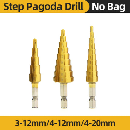 TOOLEYE HSS Titanium Step Drill Bit Stage Drills For Metal Wood High Speed Stepped Drill Set Power Tools 3-12 4-12 4-20 4-32mm