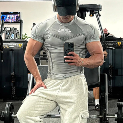 Summer fitness exercise slim fit breathable short sleeved men's suitable fitness running training cycling T-shirt