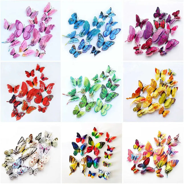12pcs Universal 3D Butterfly Stickers Butterfly Home Decorative Butterfly Wedding Decor Colorful Cute Wall Stickers Office