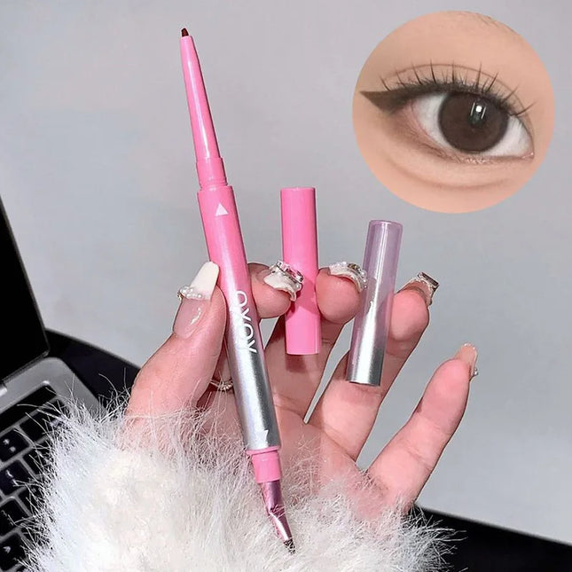 Long-lasting Natural 3D Inner Membrane Red Lying Silkworm Eye Liner Pen with Angle Folding Halo Dye Brush Double Head Eyeliner