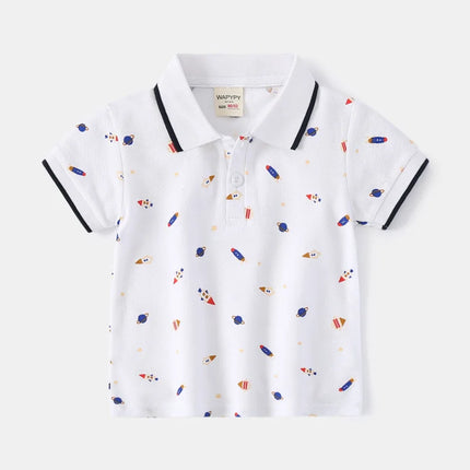 Boys' Short sleeved Polo Shirt 2025 Summer Children's Clothing Wholesale Children's Short sleeved T-shirt Baby Full printed Top