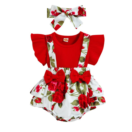 ma&baby 0-18M Baby Girl Romper Newborn Toddler Infant Jumpsuit Floral Doughnut Print Overalls Headband Summer Outfits Clothing