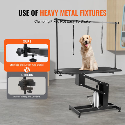 SucceBuy 43" Hydraulic Pet Grooming Table 400LBS Height Adjustable Dog Grooming Station with Arm Anti Slip Tabletop for Pets