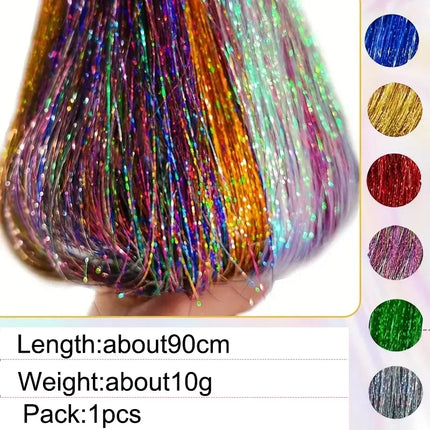 Rainbow Hair Tinsel Kit 6pcs 1200 Strands Glitter Tinsel Hair Extensions Heat Resistant Sparkling Shiny Fairy Hair Acc