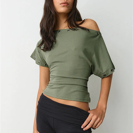 Vhiuat 2026 Spring Summer New Casual Short Sleeve Corset Crop Top Streetweat Women Clothes Y2K Hollow Out Solid Tank Tops Club