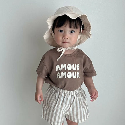 Children Summer Fashion Letters Print Tees Baby Boys Solid T-Shirt Kids White Cotton Top Clothes Girls Casual TShirt 2-7Years