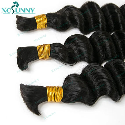 Loose Deep Wave Bulk Braiding Hair Extensions Unprocessed Bulk Human Hair For Boho Braids Wholesale Natural Color 4 30 27
