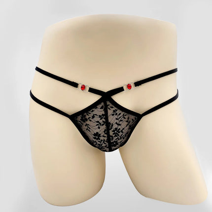 Men's Transparent Thongs Lace Flower Pattern U Pouch Convex Underwear Seamless Hollow Ventilate Male Lingerie