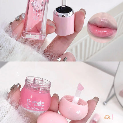 Strawberry Lip Balm & Lip Oil Set Clear Glass Moisturizing Lightweight Hydrating Jelly Day & Night Lip Mask Set Makeup Lips Care