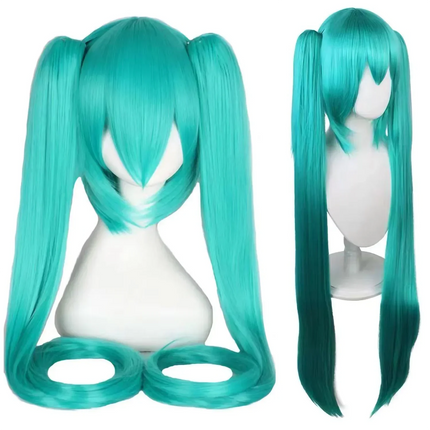 Miku Cosplay Wig 110cm Long Blue Green Double Ponytails Synthetic Fiber Hair for Anime Halloween Christmas Party