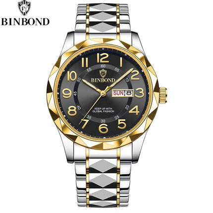 BINBOND Top Brand Luxury Men's Wristwatch Waterproof Luminous Date Week Men's Watches Stainless Steel Quartz Men's Watch Male reloj