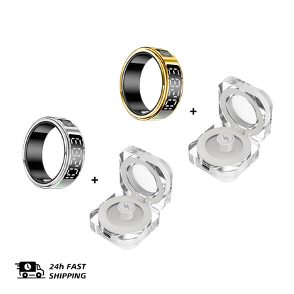 2 Set Display Screen Bluetooth Smart Rings Sleep Heart Rate Oxygen Monitoring Multi Sports Modes IP68 Waterproof Women Men Ring