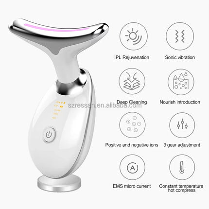 3 in 1 Microcurrent Neck Massager Facial Lift Tighten Face Contour and Smooth Lines Device 3 Color LED Light Beauty Instrument