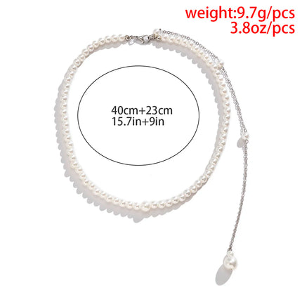 PuRui Korean Romance Imitation Pearl Chain Necklace Back Chain For Women Fashion Long Tassel Pendant Body Chain Wedding Jewelry