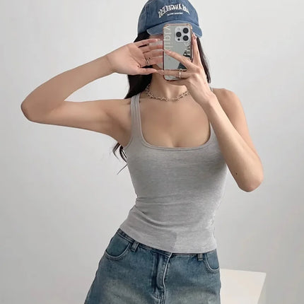 Summer U-neck Sculpted Square Neck Tank Top for Women New 2025 Fashionable Sleeveless Top