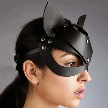 SEXY Leather Fox Mask Rhinestone Studded Blindfold XXX Adult Party BDSM Tease Accessories Pup Play Erotic Face Shield Set