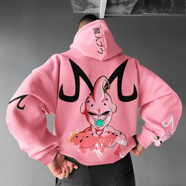 Dragon Ball Z Majin Buu Pink Hoodie Men Anime Streetwear Cosplay Sweatshirt with Japanese Print Casual Pullover for Fans Fashion